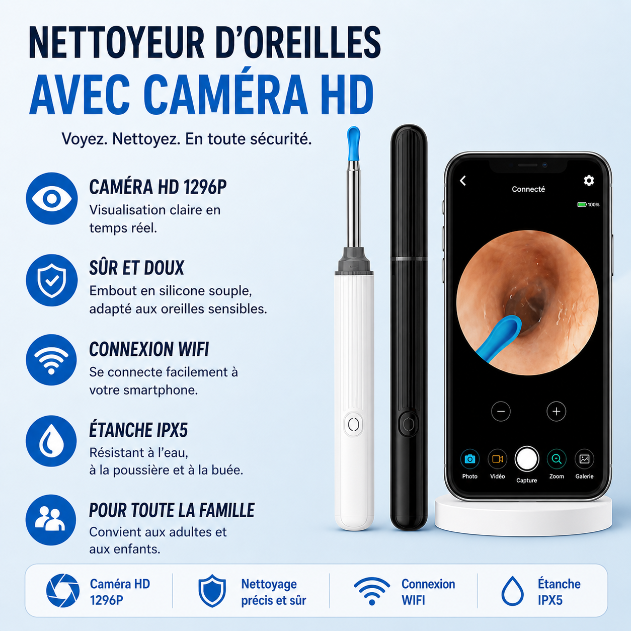 Nettoyeur d’Oreilles avec Caméra HD